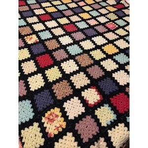 VTG Granny Square Handmade Crotched Grandmacore BOHO Retro Style Afghan 53x45‎